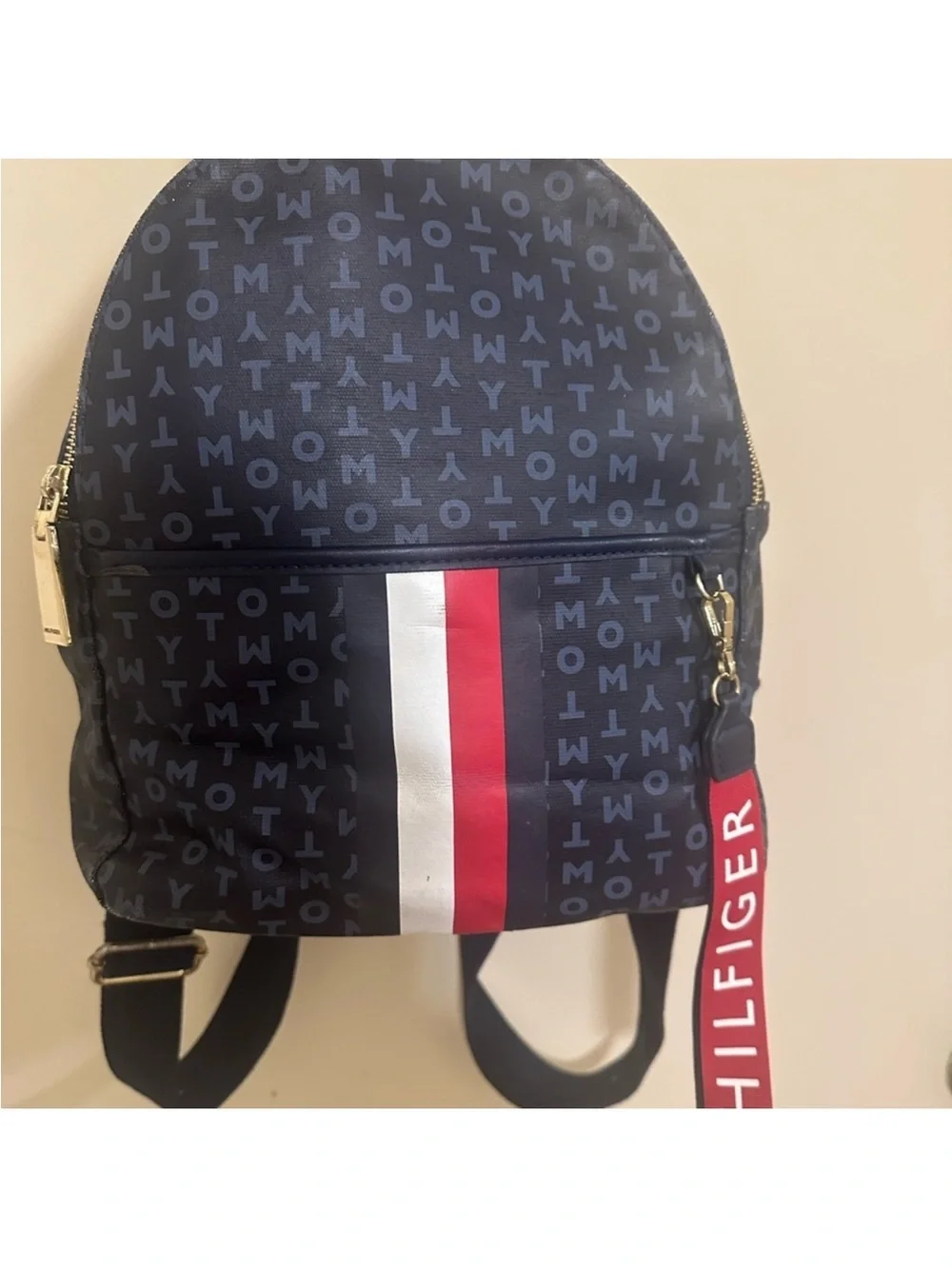 Tommy Hilfiger Navy Mini Backpack with Red & White Center Stripe